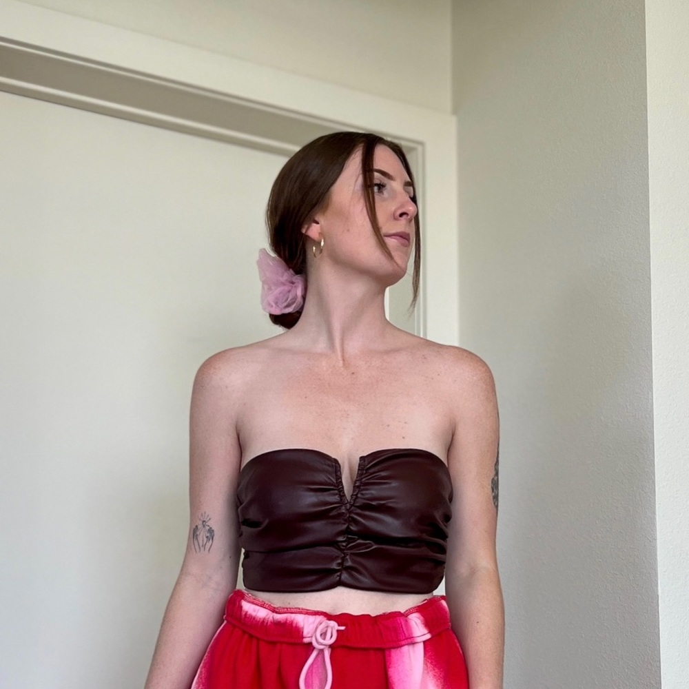 Faux Leather Tube Crop Top